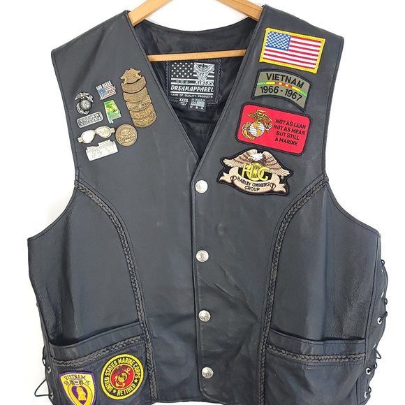Bikers Dream Apparel Leather Vest Buffalo Nickel Snaps Pins Patches Men's 4XL - Picture 1 of 16